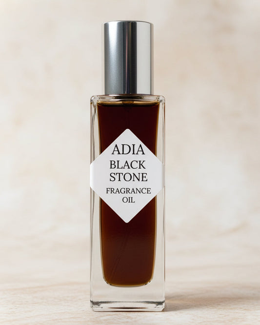 Travel-friendly natural fragrance oil in a square shaped roll-on bottle made with a clean essential oil blend that is deep, dark, and powerful.