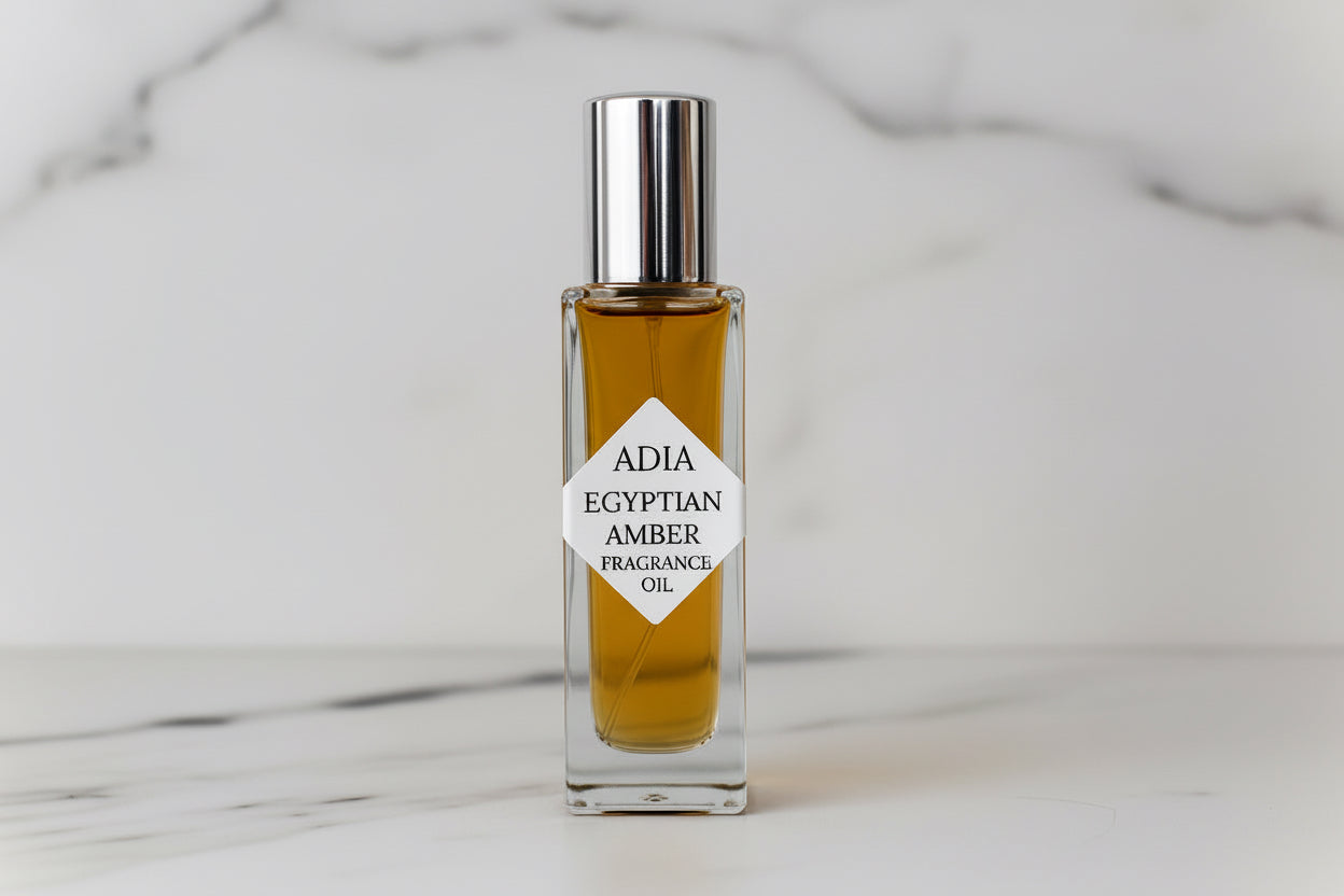 Travel-friendly natural fragrance oil in a square shaped roll-on bottle that has a warm vanilla base, complemented by a citrus and floral mix of essential oils.