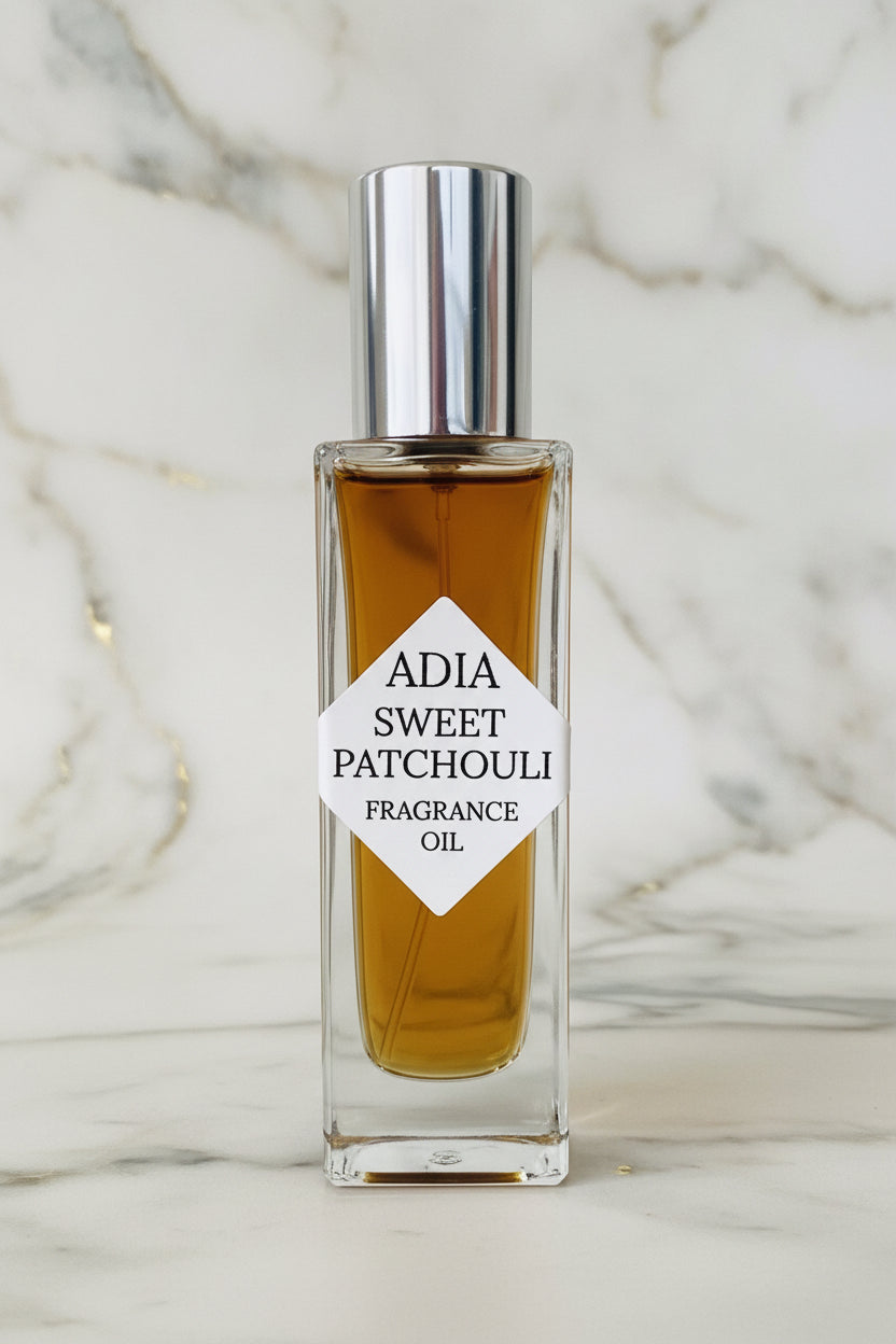 Travel-friendly natural fragrance oil in a square shaped, roll-on bottle that is made with a sweet amber oil and classic, wild-crafted Patchouli essential oil.